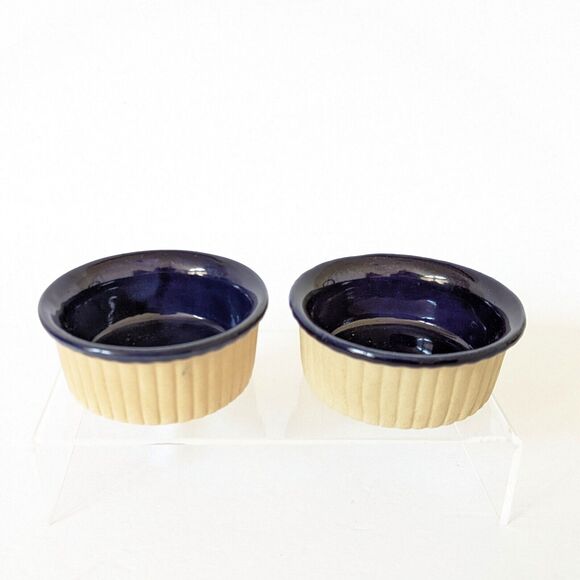 The Great American Stoneware Factory Ramekin Set of 2 Cobalt Glaze Ovenware - Picture 1 of 6